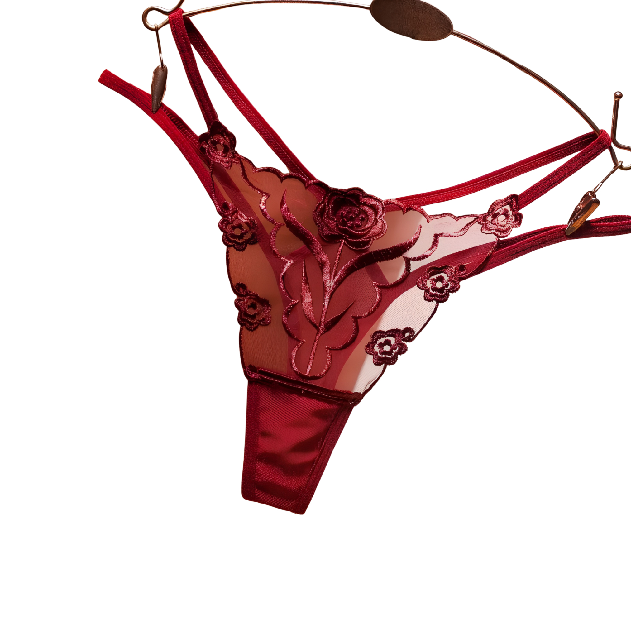 Rose Sheer | Prześwitujące stringi z haftem w róże