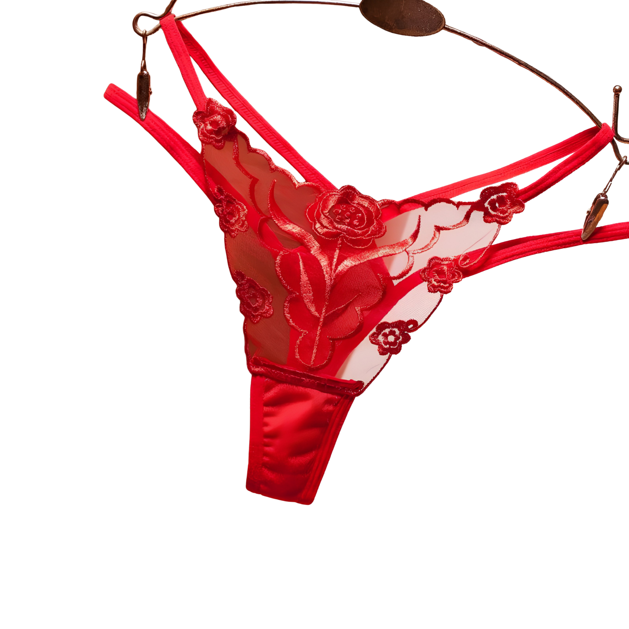 Rose Sheer | Prześwitujące stringi z haftem w róże