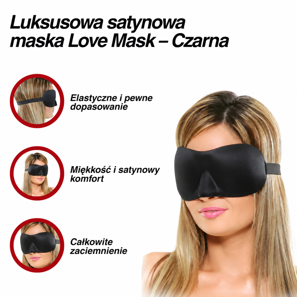 Soft Tease | Luksusowa satynowa maska Love Mask – czarna
