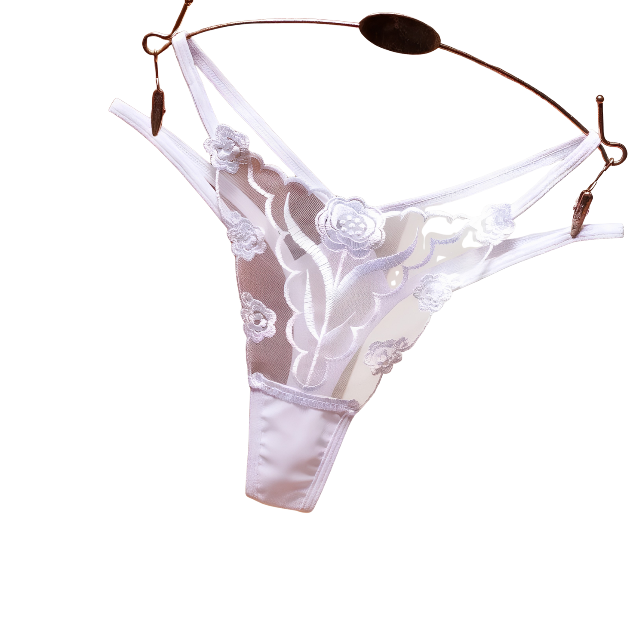 Rose Sheer | Prześwitujące stringi z haftem w róże