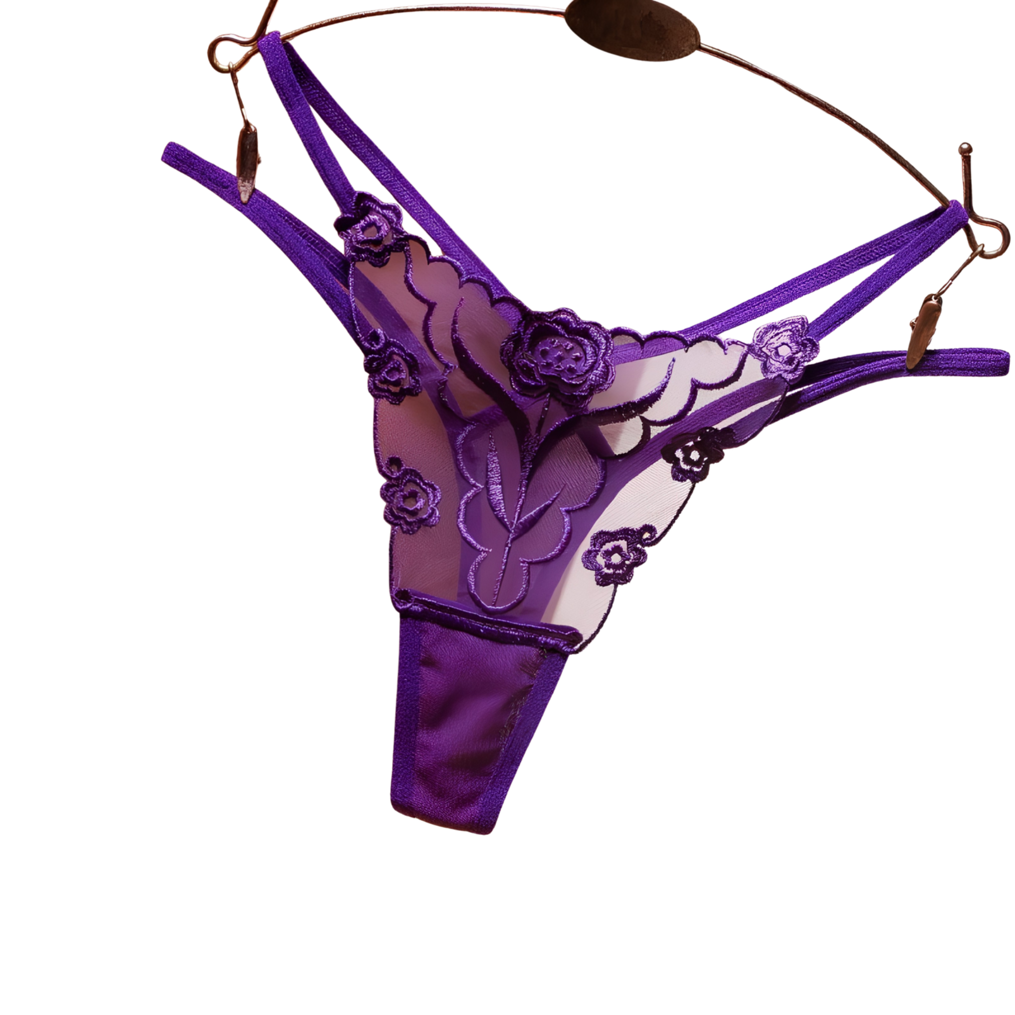 Rose Sheer | Prześwitujące stringi z haftem w róże